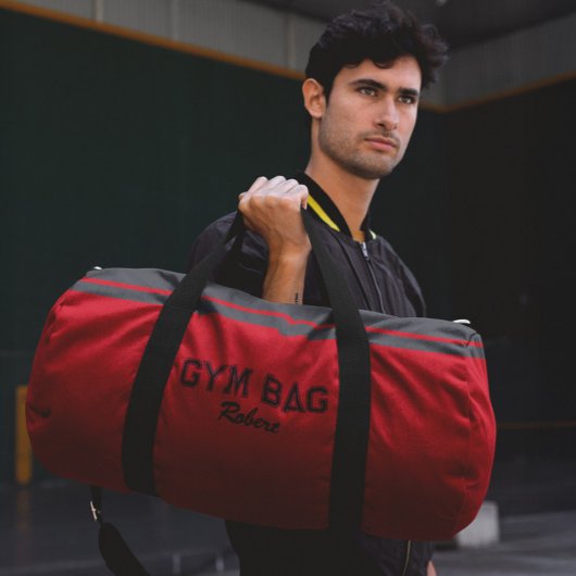 Rote und schwarze typografiebasierte Design-Gymtas Duffle Bag