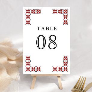 Rote und schwarze ukrainische Stickerei Hochzeit Tischnummer
