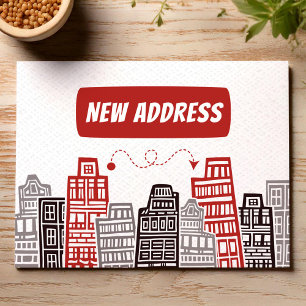 Rote und schwarze Umzugsankündigung neue Adresse Postkarte