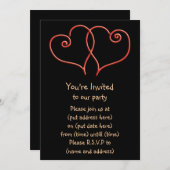 Rote und schwarze Valentinen wirbelnde Herzen Einladung (Vorne/Hinten)