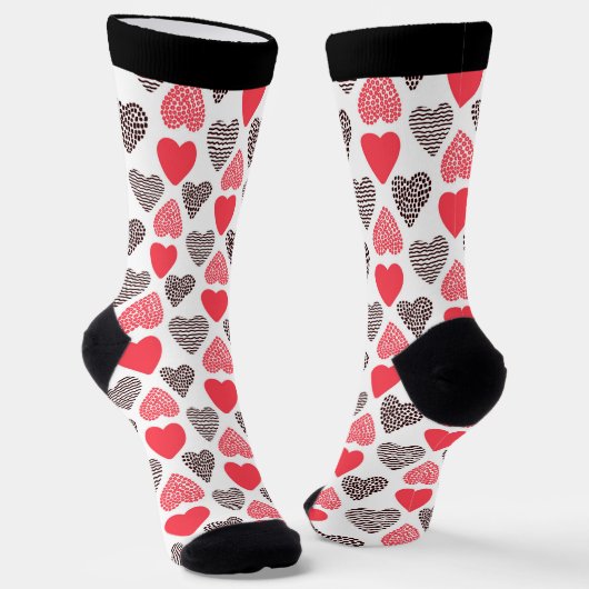Rote und schwarze Valentinerherzen Socken (Gewinkelt)