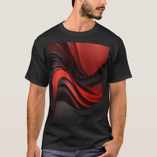 Rote und Schwarze Waves-Design T-Shirt (Vorderseite)