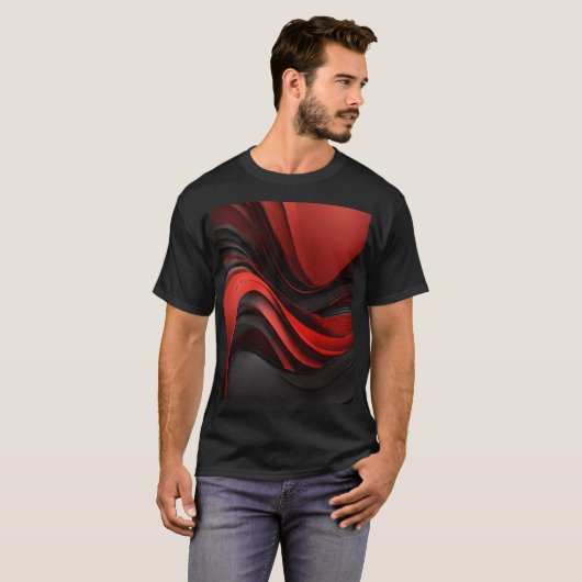 Rote und Schwarze Waves-Design T-Shirt (Vorne ganz)