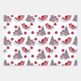 Rote und schwarze Weihnachtsmuster Geschenkpapier Set