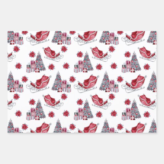 Rote und schwarze Weihnachtsmuster Geschenkpapier Set (Vorderseite)