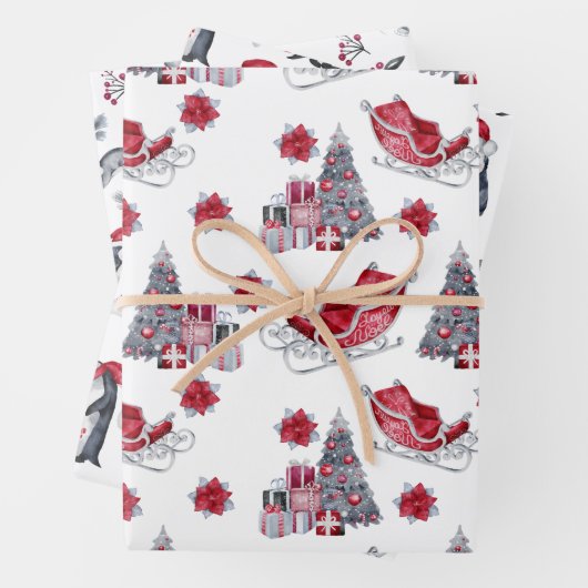 Rote und schwarze Weihnachtsmuster Geschenkpapier Set (Beispiel)