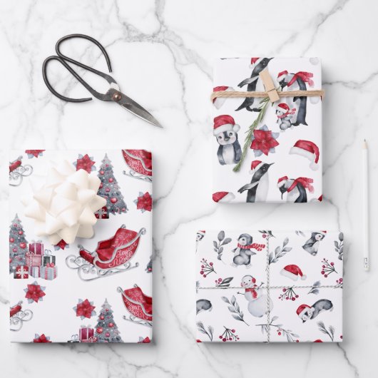 Rote und schwarze Weihnachtsmuster Geschenkpapier Set (Vorderseite)