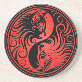 Rote und schwarze Yin Yang Kätzchen Sandstein Untersetzer