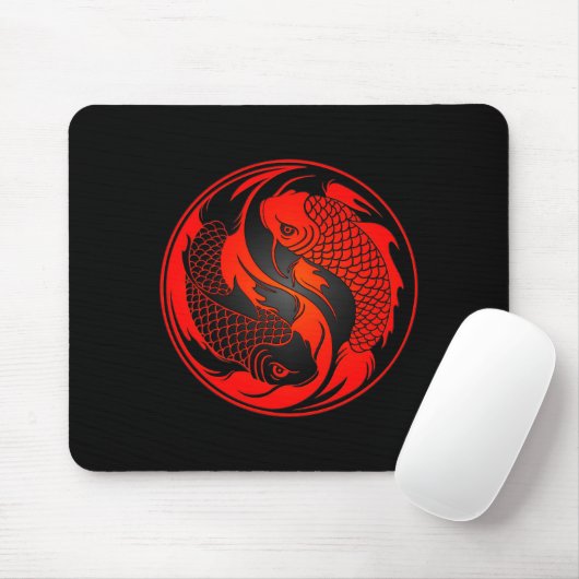 Rote und schwarze Yin Yang Koi Fische Mousepad (Mit Mouse)