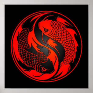 Rote und schwarze Yin Yang Koi Fische Poster