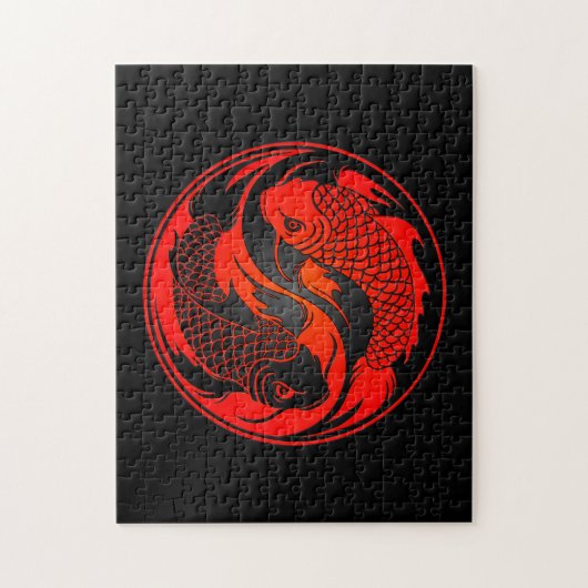 Rote und schwarze Yin Yang Koi Fische Puzzle (Vertikal)