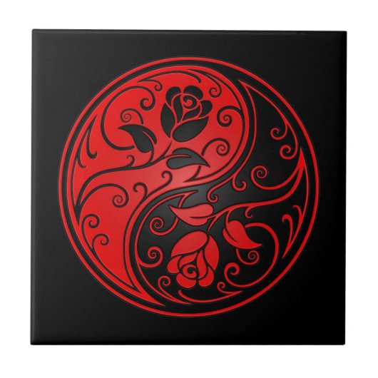 Rote und schwarze Yin Yang Rosen Fliese (Vorderseite)