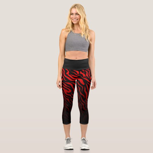 Rote und schwarze Zebrastreifen: Stilvolle Legging (Vorderseite)