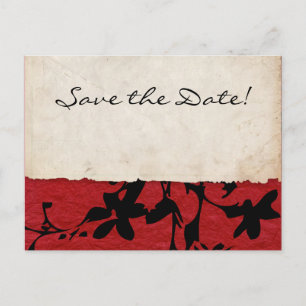 Rote und schwarze zerrissene Papier-Hochzeit Save Ankündigungspostkarte