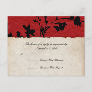 Rote und schwarze zerrissene Papier-Hochzeits-RSVP RSVP Karte