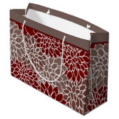Rote und silberne Dahlien große Geschenktasche Geschenktüte (Rückseite Schrägansicht)