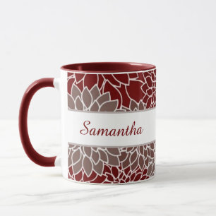 Rote und silberne Dahlien personalisierte Tasse