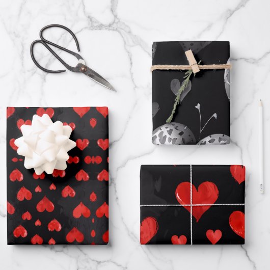 Rote und silberne Herzen Geschenkpapier Set (Vorderseite)