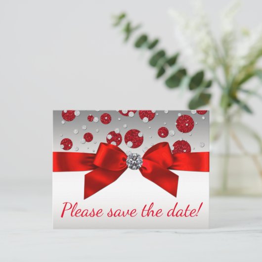 Rote und Silberne Save the Date Postkarten (Stehend Vorderseite)