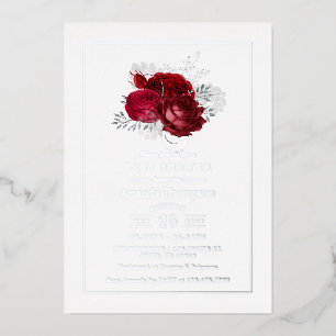 Rote und silberne Vintage-Rosen Baby Shower Folieneinladung