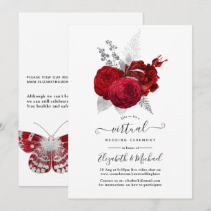 Rote und silberne Vintage-Rosen Online-Hochzeit Einladung
