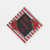 Rote und Silberstreifen Streifen Glitzer Rote Rose Serviette (Ecke)