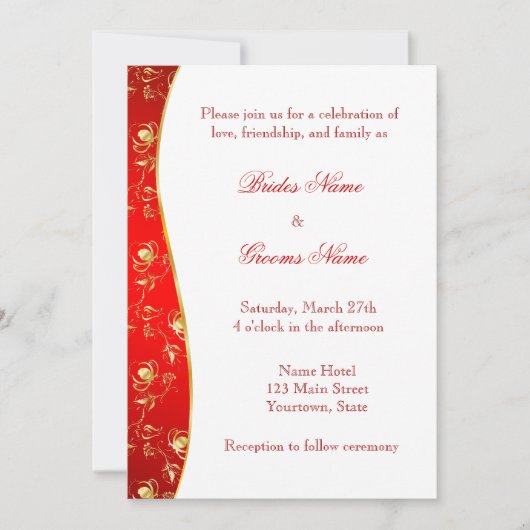 Rote und stilistische Goldmustereinladung Einladung (Vorderseite)