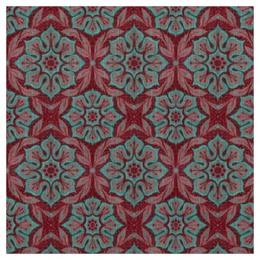 Rote und türkisfarbene Blume Stoff (Muster)