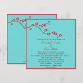 Rote und türkisfarbene Flora Lesbische Hochzeit Einladung (Vorne/Hinten)