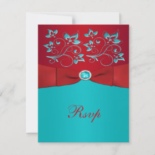 Rote und türkisfarbene florale Replik-Karte RSVP Karte