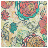 Rote und türkisfarbene Peonies Illustration Stoff (Muster)