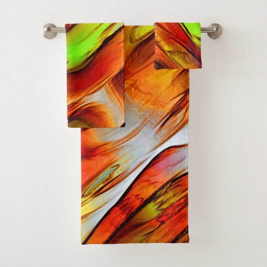 Rote und verchromte gelbe Flecken, warme Farben Badhandtuch Set (Insitu)