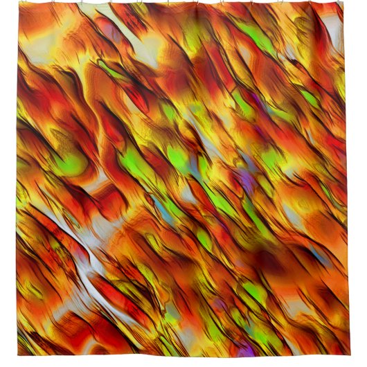 Rote und verchromte gelbe Flecken, warme Farben Duschvorhang (Vorderseite)