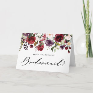Rote und violette Blumen werden meine Brautjungfra Karte