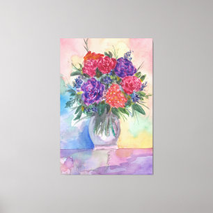 Rote und violette Rosen in einer Vase Leinwanddruck