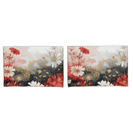 Rote und Weiße Aquarell-Gänseblume Kissenbezug