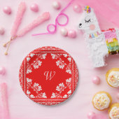 Rote und weiße Bandane mit Monogramm Pappteller (Party)