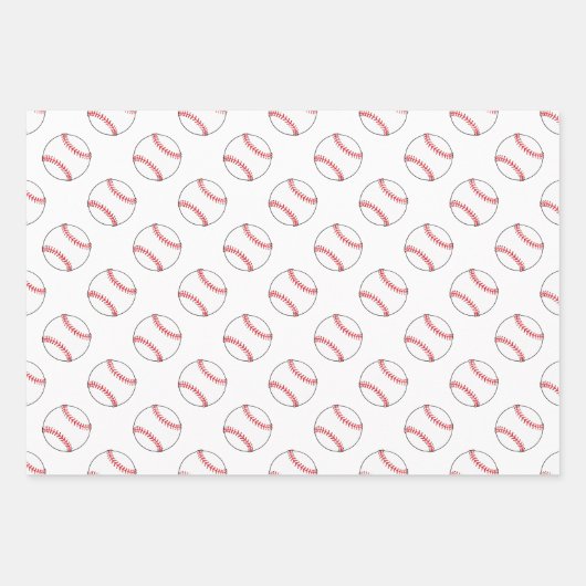 Rote und weiße Baseballs | Hintergrundfarbe Geschenkpapier Set (Vorderseite 2)