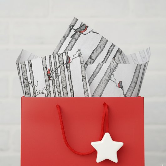 Rote und weiße Birkenbäume und Vögel des Roten Kar Seidenpapier