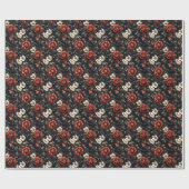 Rote und weiße Blume auf schwarz Geschenkpapier (Flach)