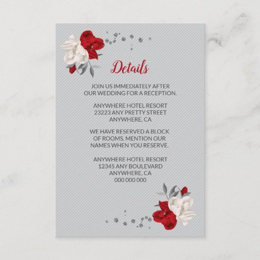 Rote und weiße Blume - Einzelheiten zu den silbern Begleitkarte (Vorderseite)