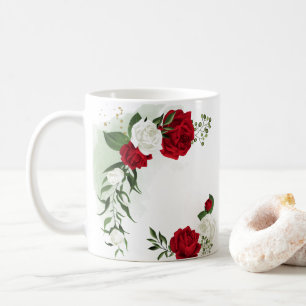Rote und weiße Blume Grünpflanzen botanisch Kaffeetasse