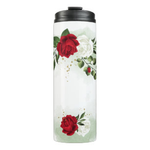 Rote und weiße Blume Grünpflanzen botanisch Thermosbecher