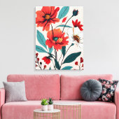 Rote und weiße Blume im rosa Hintergrund Leinwanddruck (Insitu (Wohnzimmer))