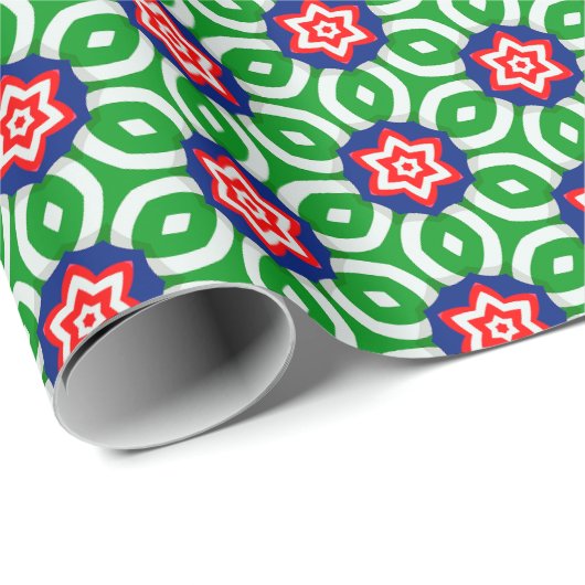 Rote und weiße Blume mit grünen Blätter Muster Geschenkpapier (Rolleneckpunkt)