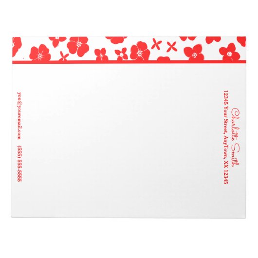 Rote und weiße Blume Personalisierte Letterhead Notizblock (Vorderseite)