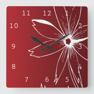 Rote und weiße Blume Quadratische Wanduhr