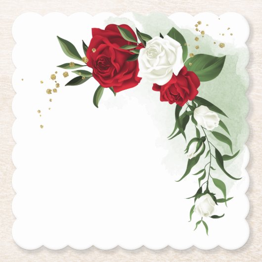 Rote und weiße Blume Untersetzer (Vorderseite)