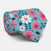 Rote und weiße Blumen-Design auf hellblau Krawatte (Gerollt)
