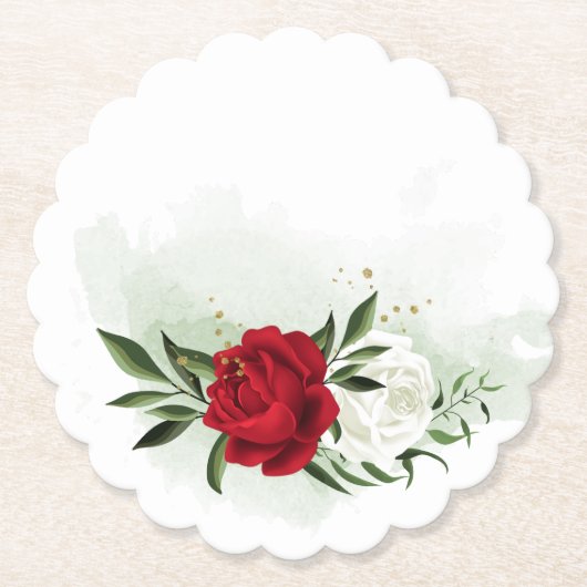Rote und weiße Blumen Grün Untersetzer (Vorderseite)